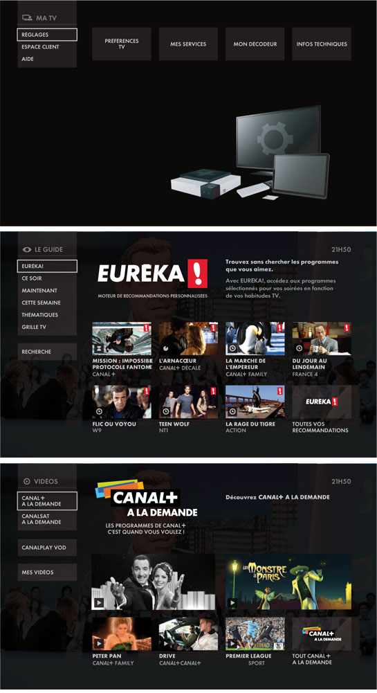 Images de la nouvelle interface TV du Cube de Canalsat
