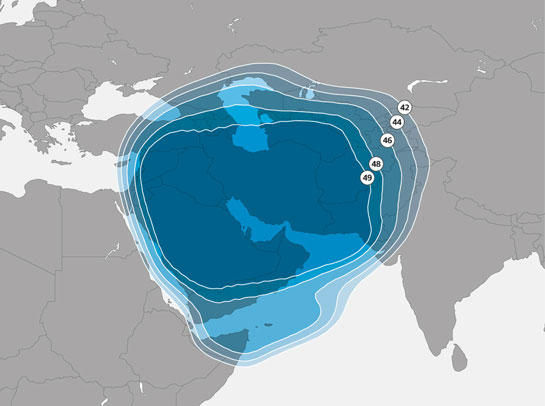 Zone de couverture Moyen-Orient en bande KU du satellite ASTRA 3B