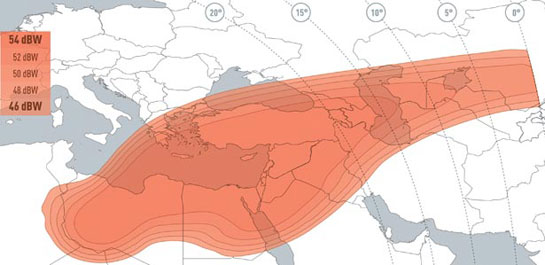 Zone de couverture du satellite Eutelsat 8 West CA en bande KA