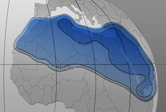 Zone de couverture du satellite Nilesat 101 en bande KU