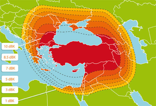 Zone de couverture (bande KU) de la Turquie